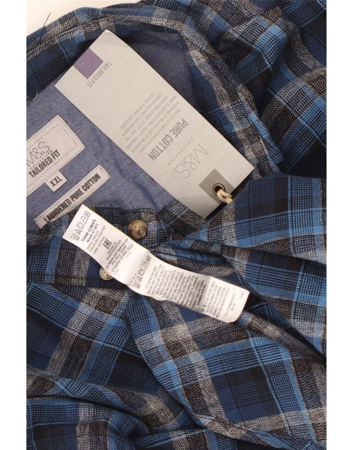 Мужская фланелевая рубашка MARKS & SPENCER 2XL синего цвета в клетку, хлопок