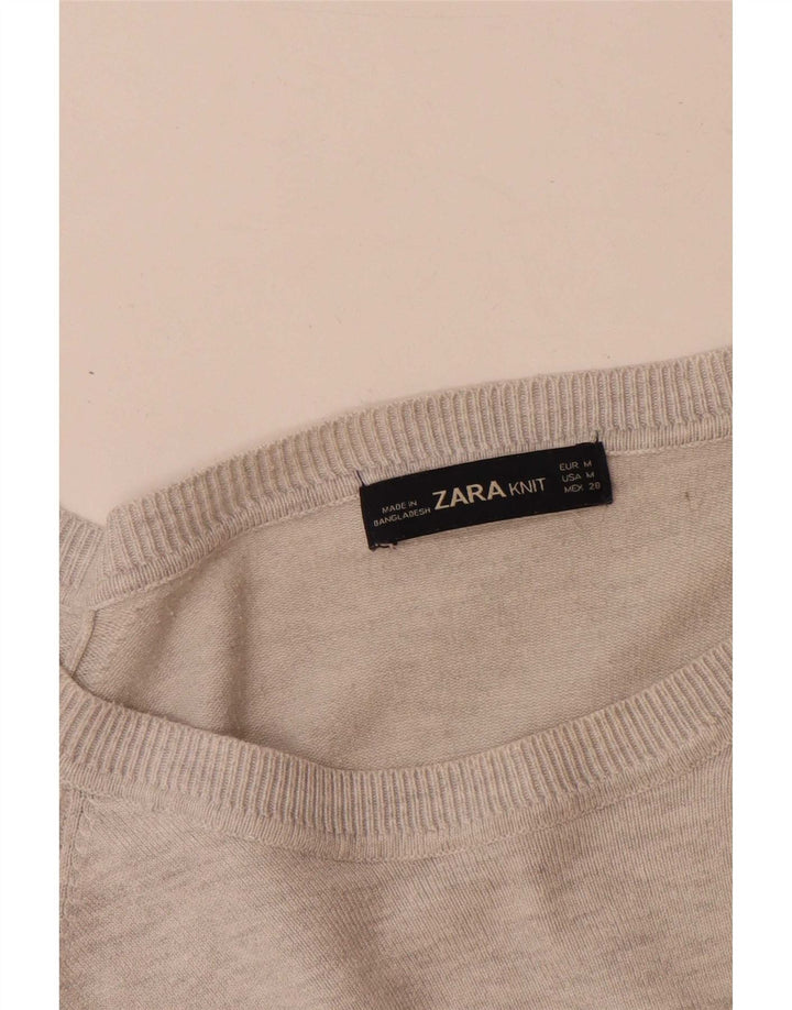 Женский свободный джемпер с вырезом «лодочка» Zara UK 14, средний серый цвет из вискозы