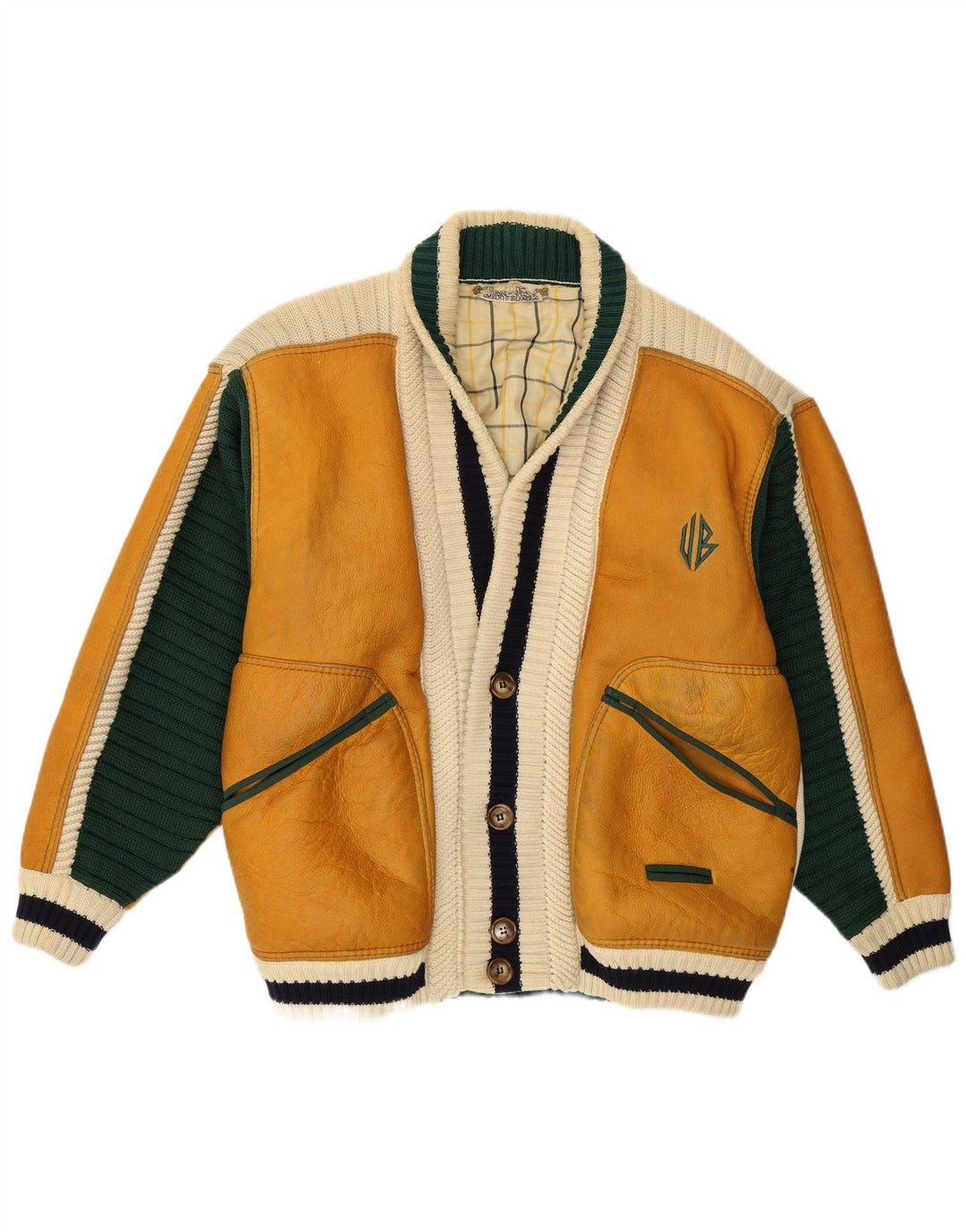 Мужская куртка Umberto Bilancioni UK 40, большая желтая кожа с цветными блоками