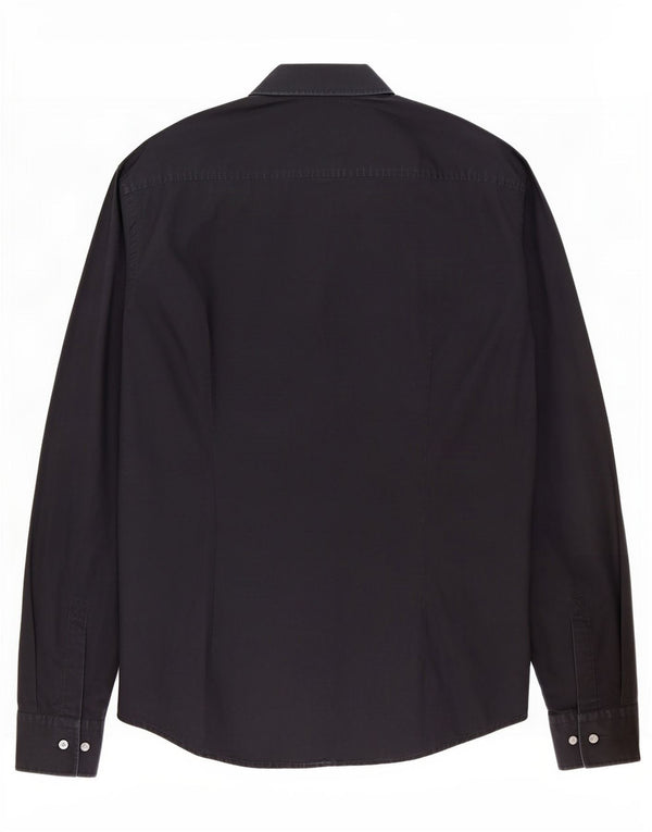 Hugo Boss Mens Slim Fit Shirt Size 39 15 1/2 Medium Black Cotton