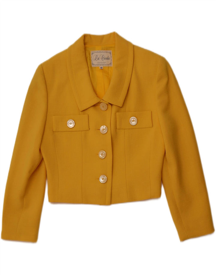 ВИНТАЖНЫЙ комплект женской юбки из 2 предметов на 4 пуговицах IT 44 Средний W26 Желтая шерсть