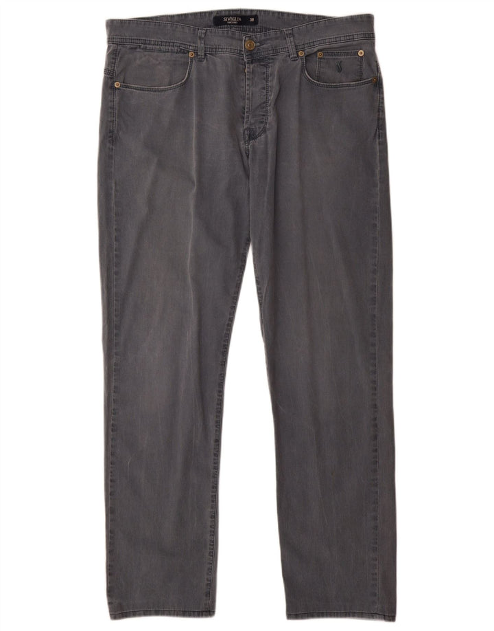 SIVIGLIA Мужские прямые повседневные брюки W38 L31 Серые хлопковые