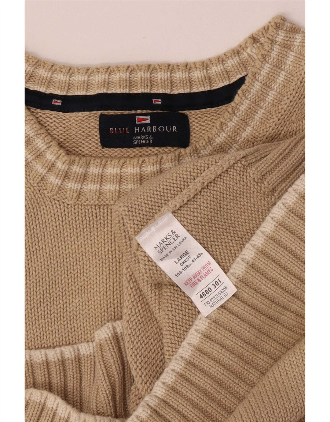 Мужской свитер с круглым вырезом Marks & Spencer Blue Harbour, большой бежевый