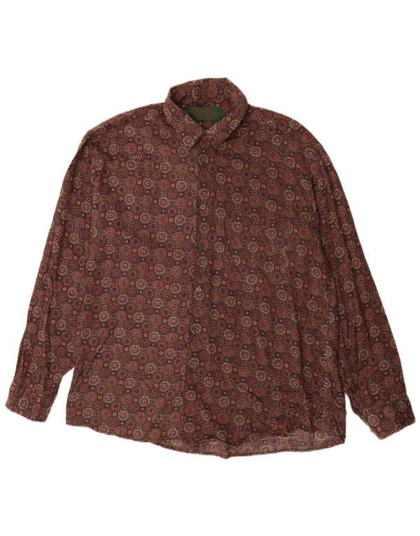 Vintage Mens Shirt XL Brown Floral Rayon