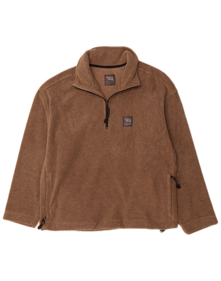 Женский флисовый джемпер Think Pink с воротником на молнии, Великобритания 14, средний коричневый полиэстер