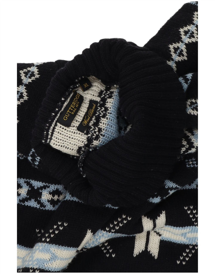 GUTTERIDGE Мужской джемпер с высоким воротником, свитер XL, темно-синий, шерсть Fair Isle