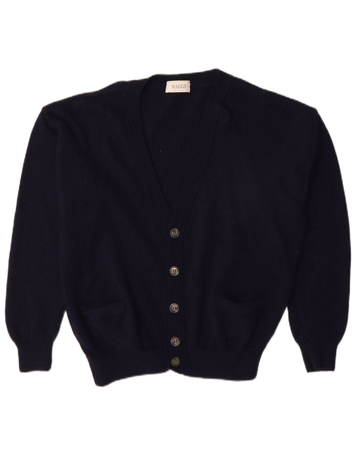 ВИНТАЖНЫЙ мужской кардиган-свитер среднего размера, темно-синий, новая шерсть