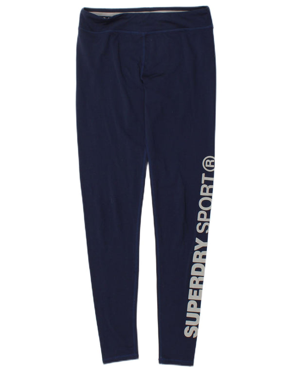 SUPERDRY Womens Graphic Leggings UK 4 XS  Navy Blue Polyester