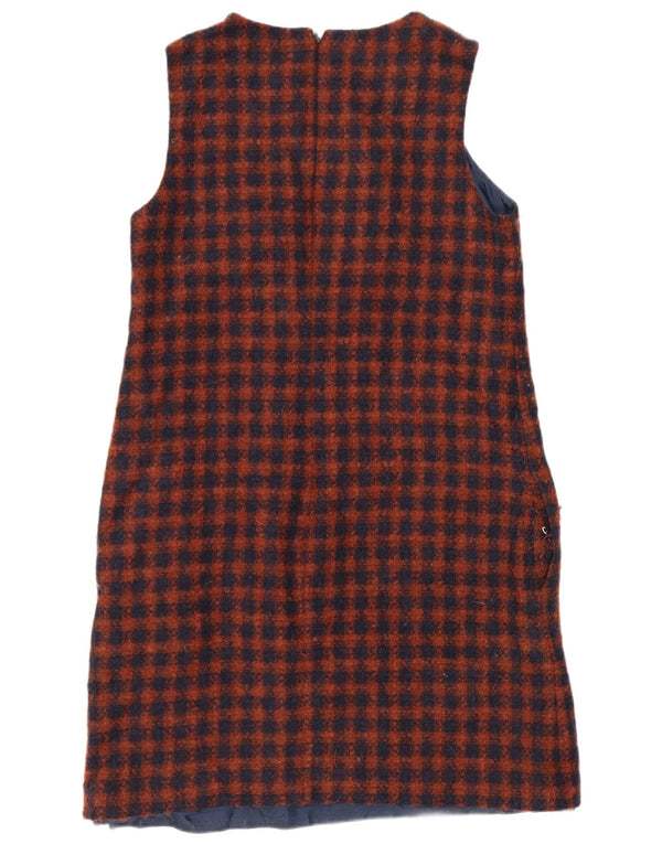Hobbs Womens Sleeveless Shift Dress UK 12 Medium Navy Blue Check Wool