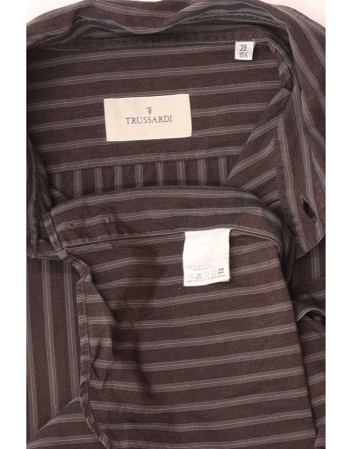 Мужская рубашка Trussardi, размер 39 15 1/2, средний серый полосатый хлопок