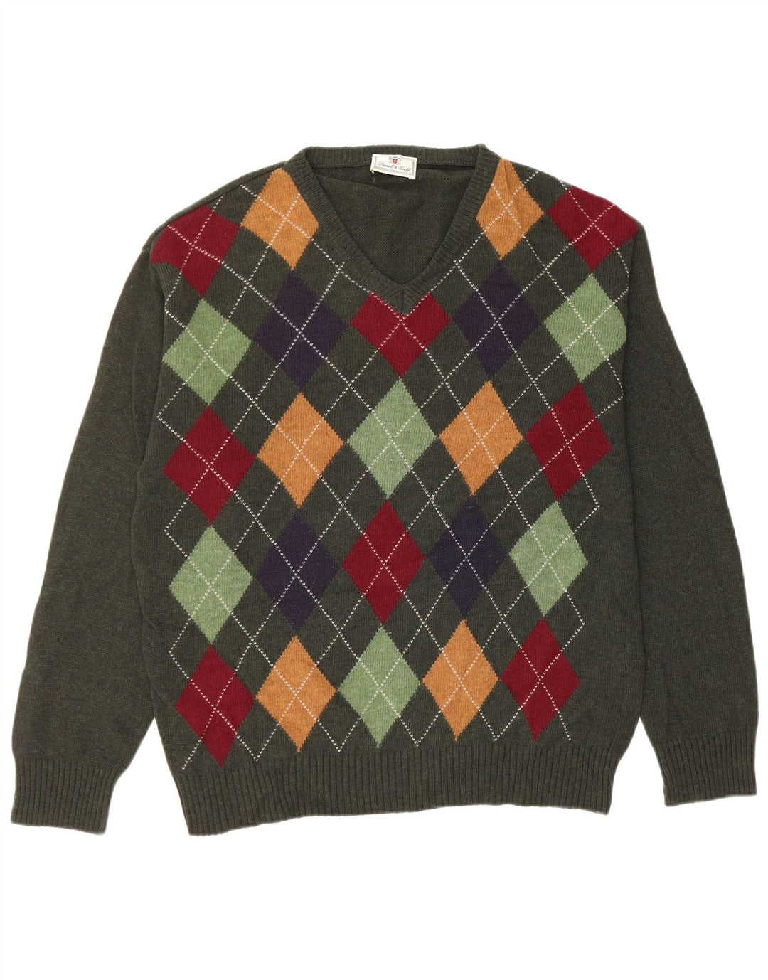 ВИНТАЖНЫЙ мужской джемпер с v-образным вырезом, свитер среднего зеленого цвета с узором аргайл/ромб, новая шерсть