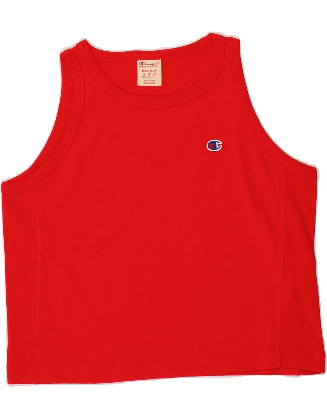 CHAMPION Womens Crop Vest Top UK 14 Medium Red Cotton Vintage Champion and Second-Hand Champion from Messina Hembry 