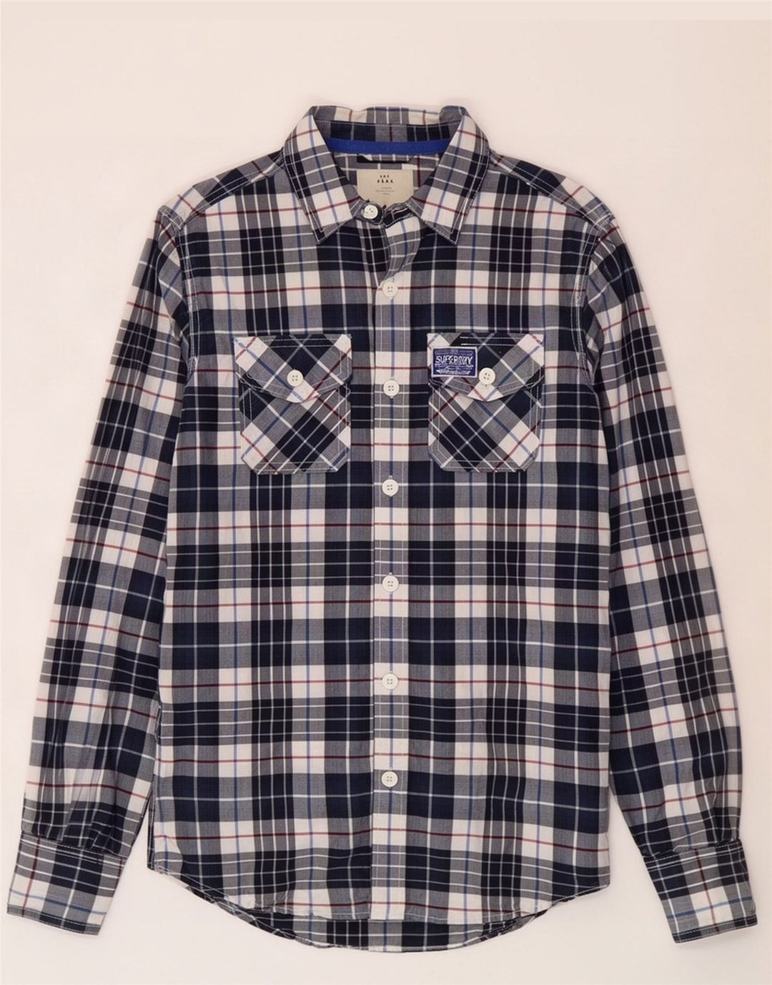 Мужская рубашка Superdry, маленькая, темно-синяя, в клетку, хлопок
