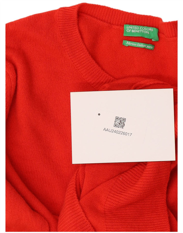 Женский джемпер с круглым вырезом Benetton UK 12, средний красный из натуральной шерсти
