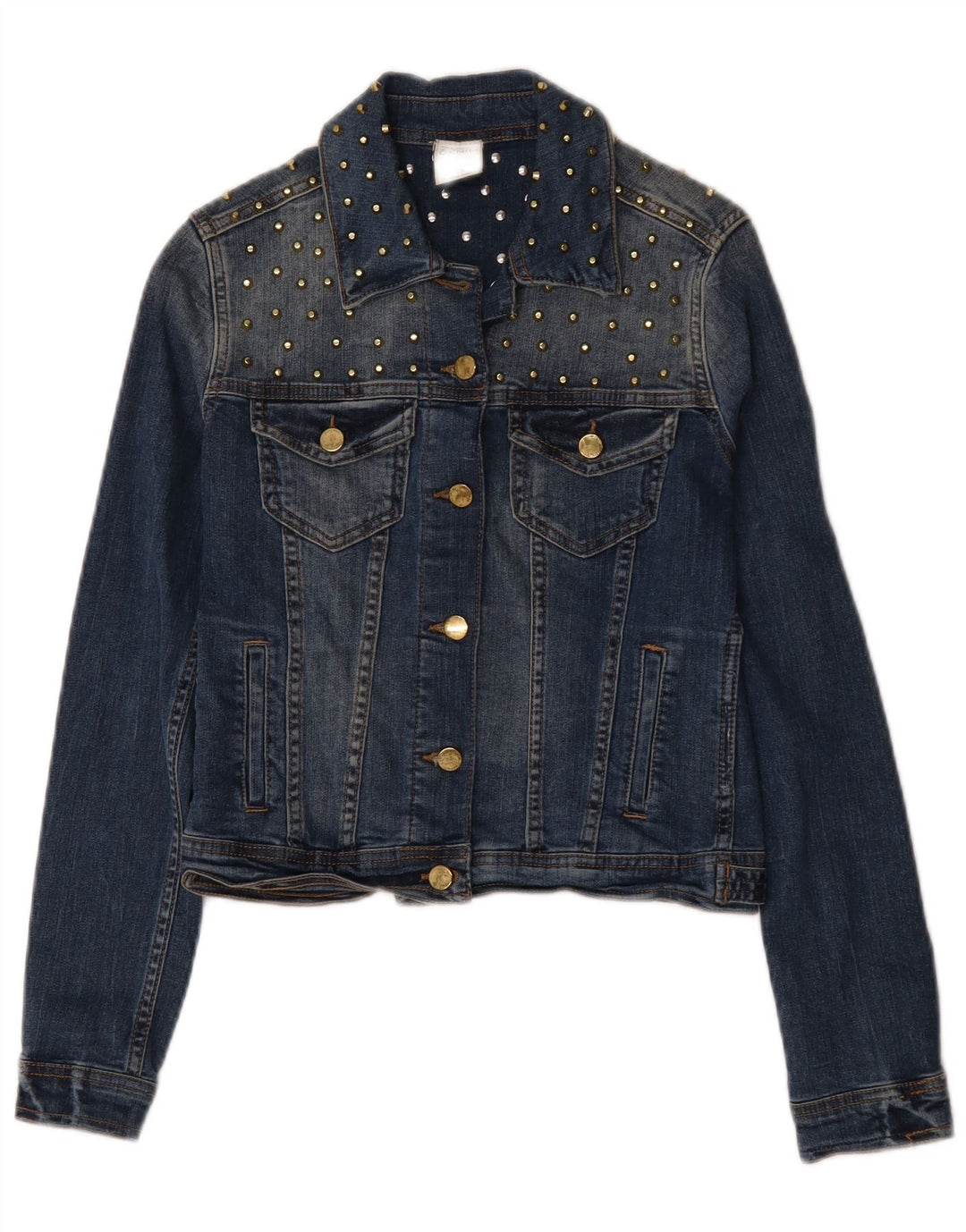 Женская укороченная джинсовая куртка Zara UK 10, маленькая синяя, хлопок