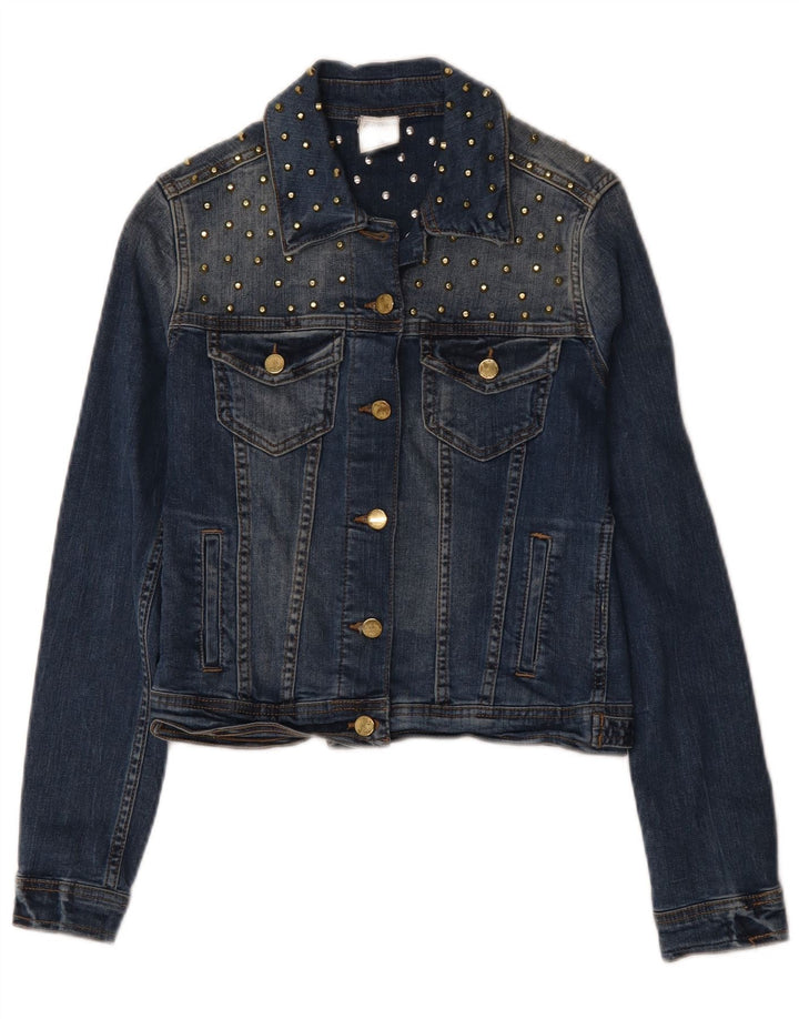 Женская укороченная джинсовая куртка Zara UK 10, маленькая синяя, хлопок