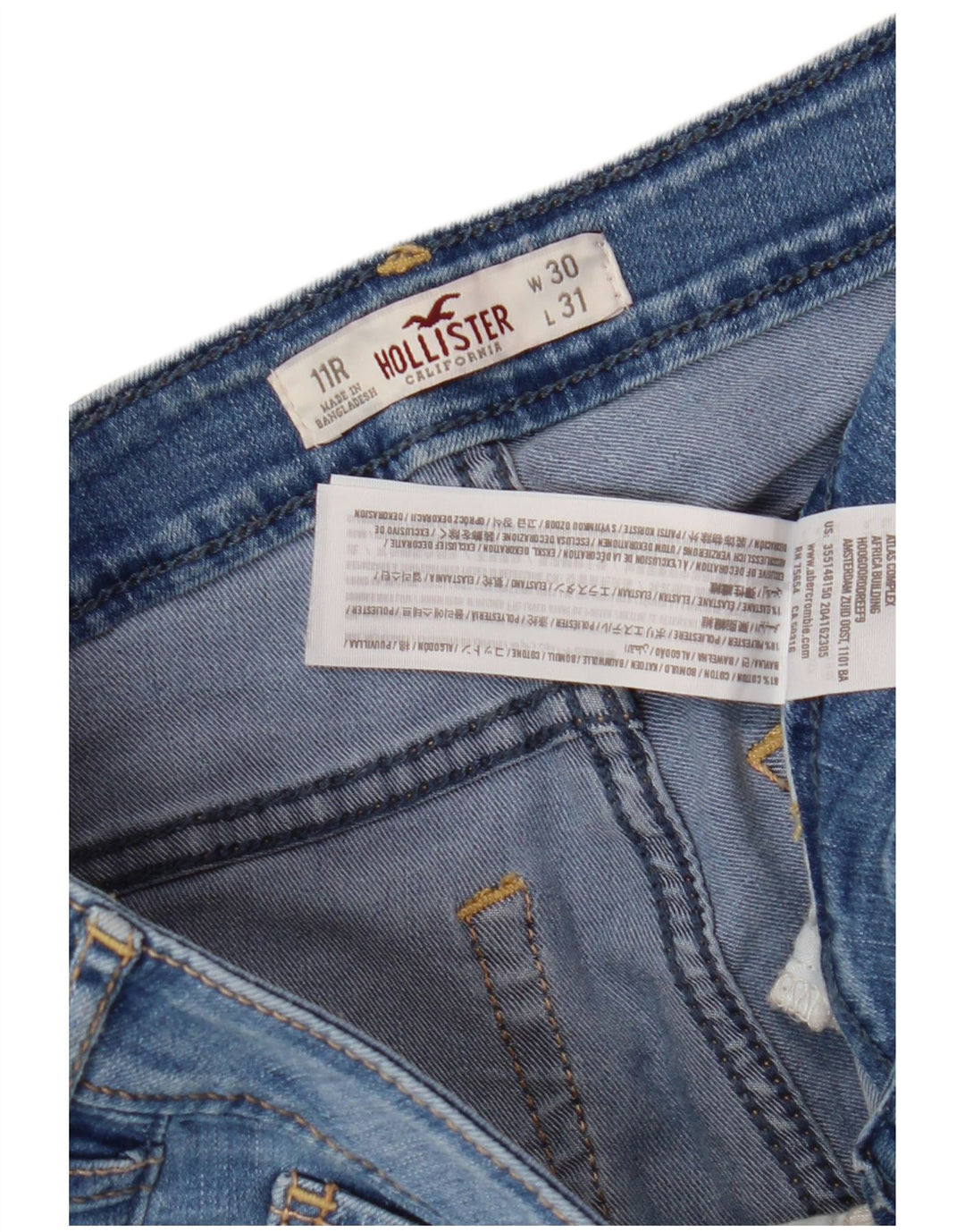 Женские потертые джинсы скинни HOLLISTER W30 L31, синий хлопок