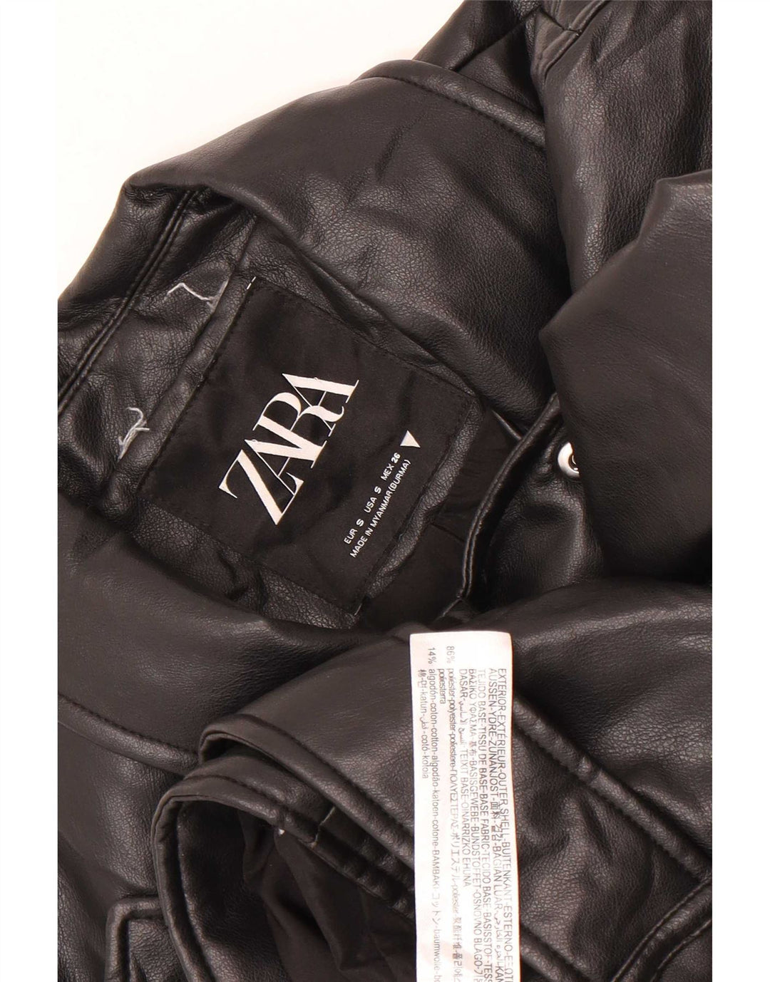 Женская укороченная байкерская куртка из искусственной кожи Zara UK 10, маленькая черная, полиэстер