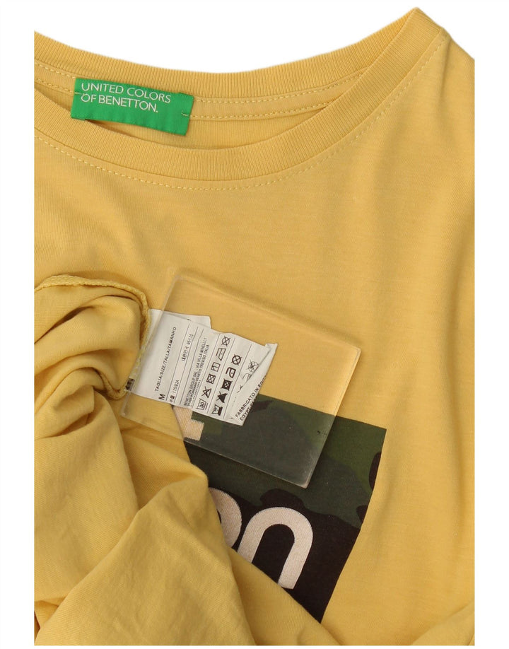Мужская футболка с рисунком Benetton, хлопковый топ среднего желтого цвета