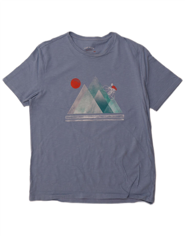 FAT FACE Мужская футболка с рисунком Топ XL из хлопка синего цвета с крапинками