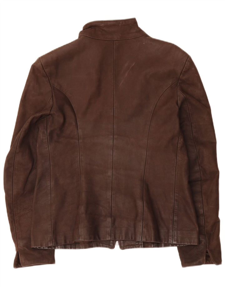 VINTAGE Womens Leather Jacket IT 48 XL Brown Leather