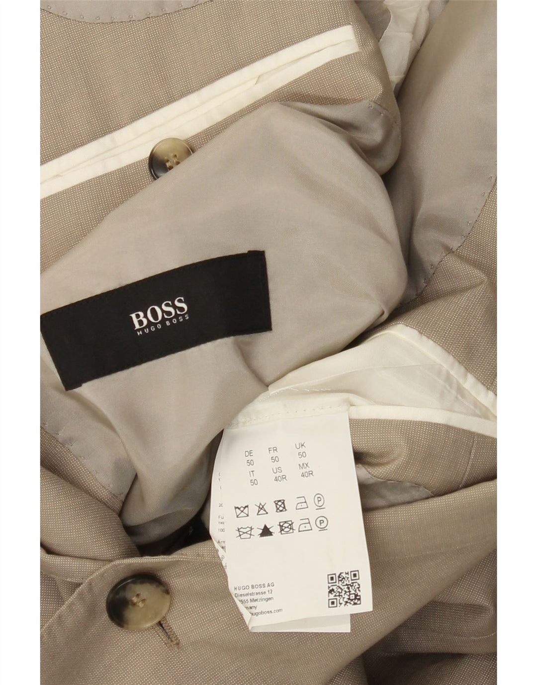 Мужской пиджак Hugo Boss с 2 пуговицами, EU 50, большой, бежевый, шерстяной