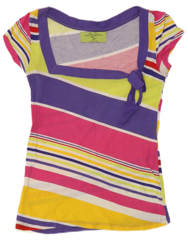 Женская футболка Zara Top UK 12 Medium в разноцветную полоску