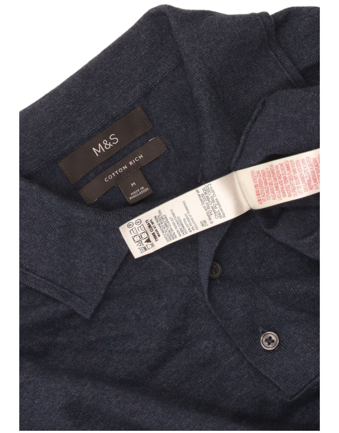 Мужской джемпер с воротником-поло Marks & Spencer, средний темно-синий в крапинку