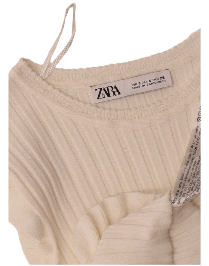 Женская укороченная блузка Zara UK 8, маленькая, белая вискоза