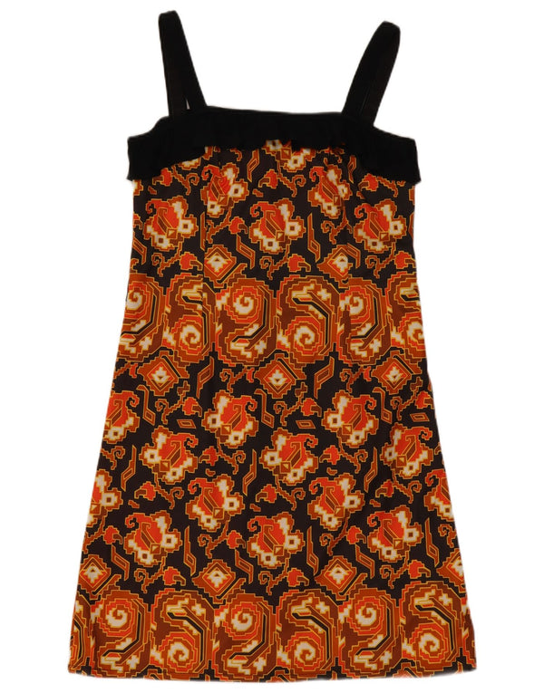 Винтажный женский сарафан UK 10, маленький коричневый с геометрическим узором