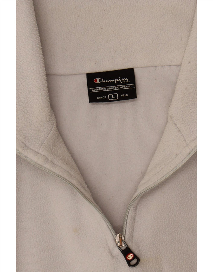 CHAMPION Mens Zip Neck Fleece Jumper Large White Polyester Vintage Champion and Second-Hand Champion from Messina Hembry 