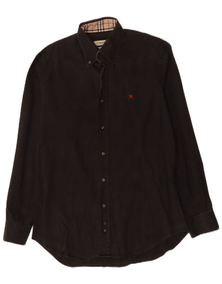 BURBERRY Мужская рубашка приталенного кроя из хлопка среднего размера, черная