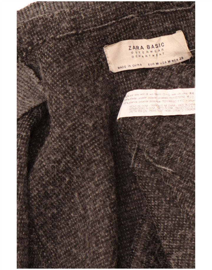 Женское пальто с капюшоном ZARA UK 14, шерсть среднего серого цвета