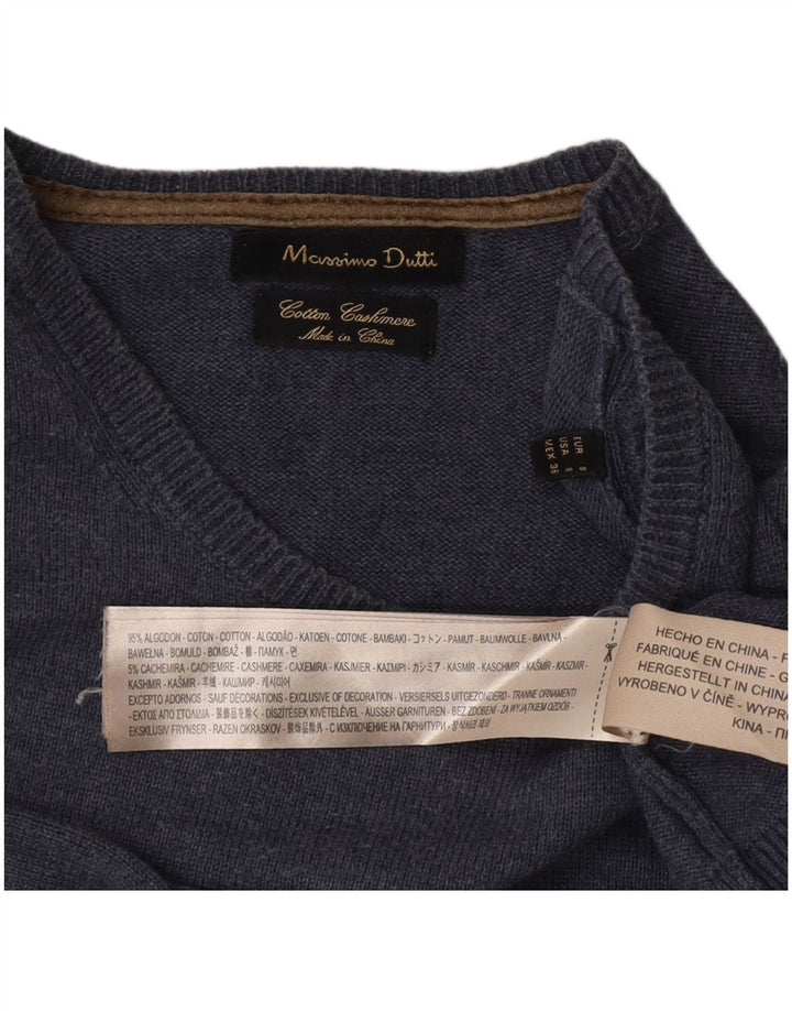 Мужской джемпер с круглым вырезом Massimo Dutti, маленький синий хлопковый свитер