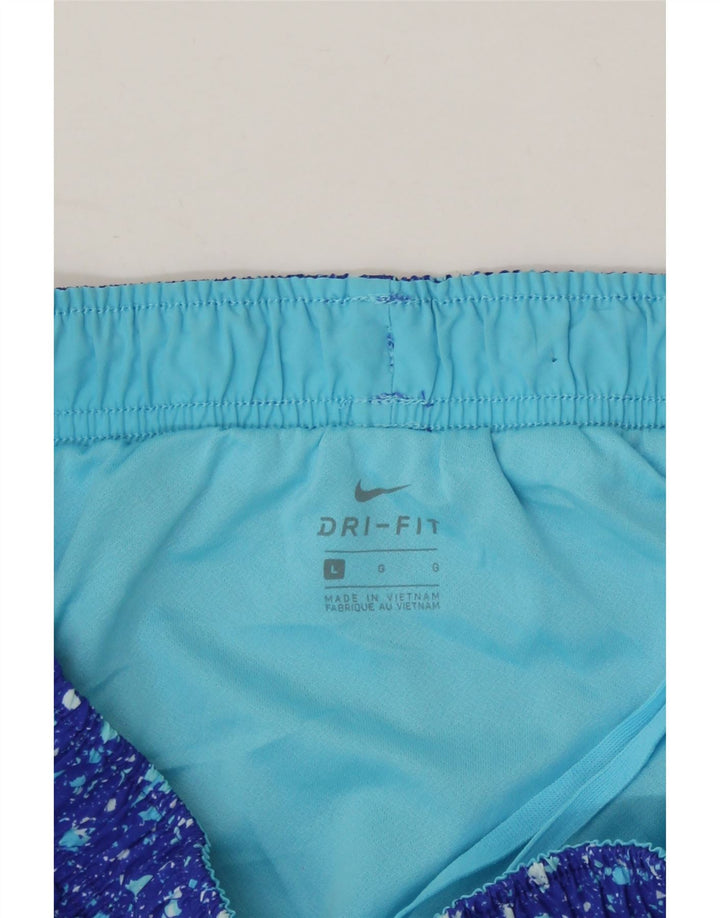 NIKE Womens Dri Fit Sport Shorts UK 14 Large  Blue Spotted Polyester Vintage Nike and Second-Hand Nike from Messina Hembry 