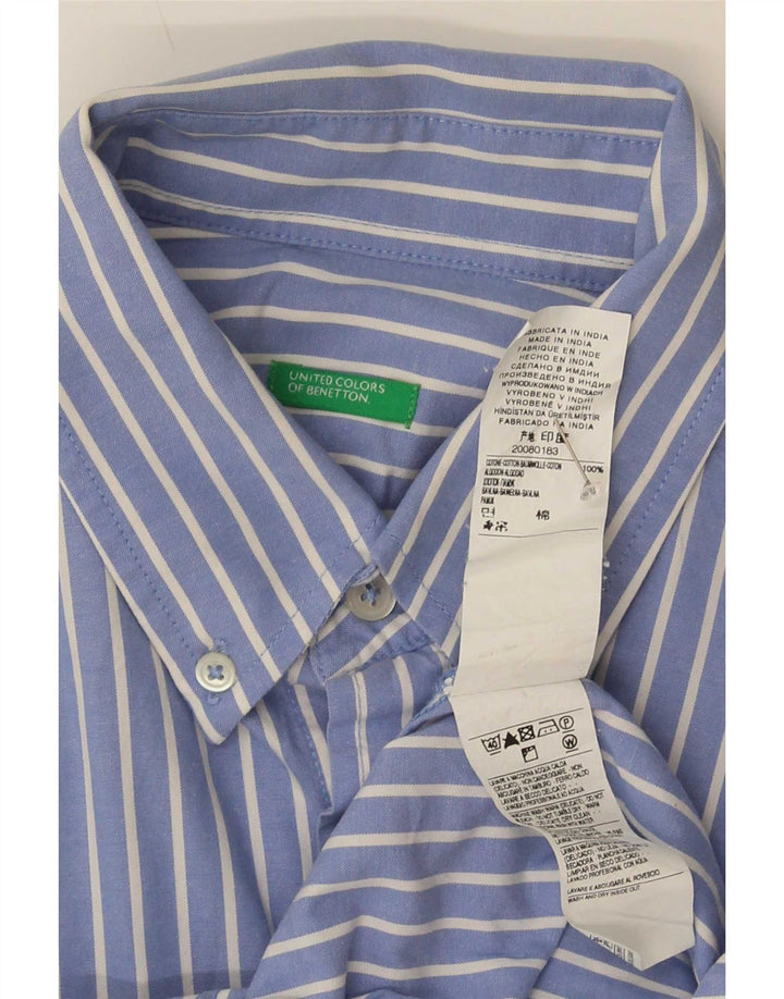 Мужская рубашка Benetton, хлопковая синяя полоска среднего размера