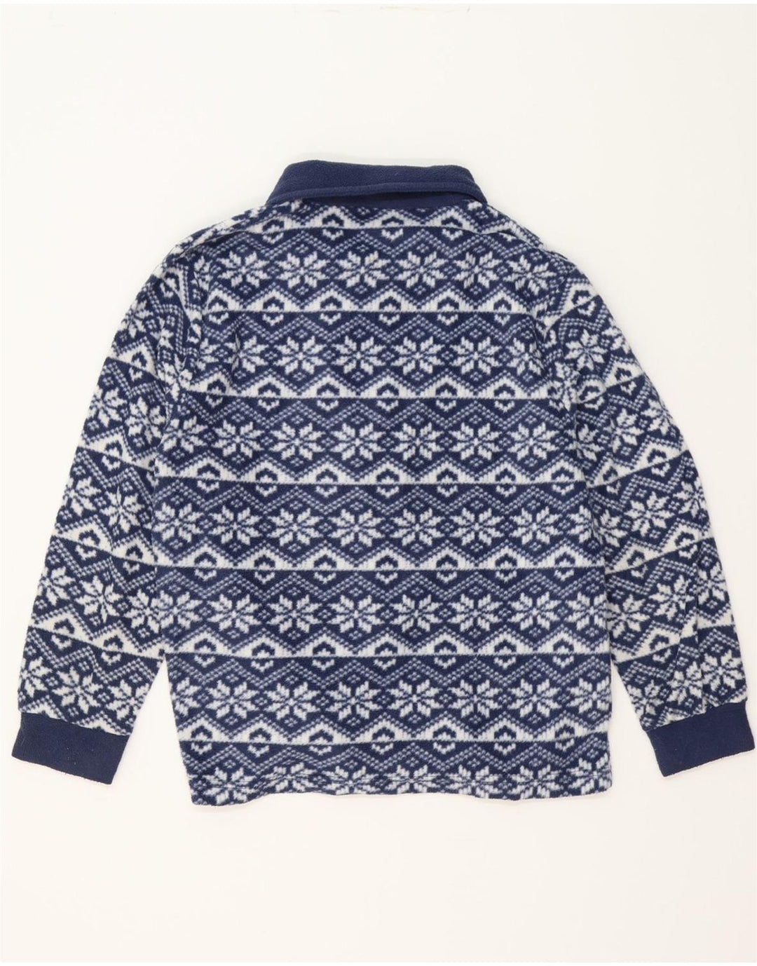 VINTAGE Womens Fleece Jacket UK 14 Medium Navy Blue Fair Isle Polyester Vintage Vintage and Second-Hand Vintage from Messina Hembry 