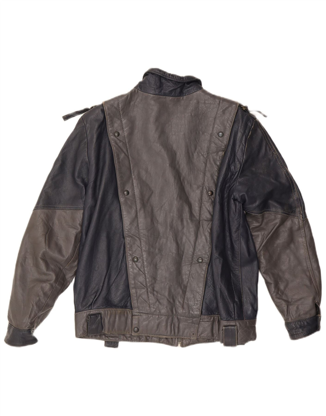 Женская кожаная куртка VINTAGE UK 14, средний серый цвет с цветными блоками