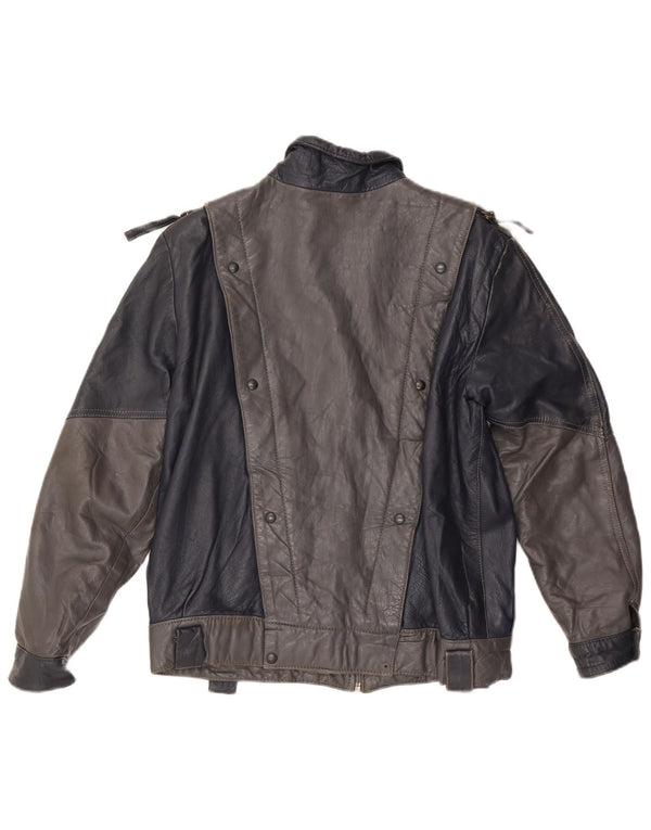 Женская кожаная куртка VINTAGE UK 14, средний серый цвет с цветными блоками