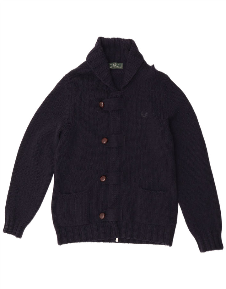 Мужской кардиган Fred Perry, большой темно-синий шерстяной свитер