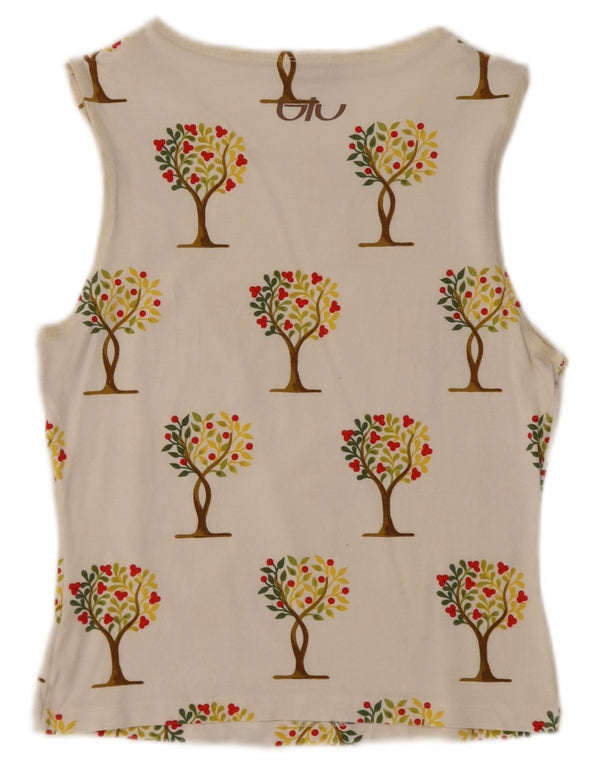 Byblos Womens Crop Graphic Vest Top UK 12 Medium White Floral
