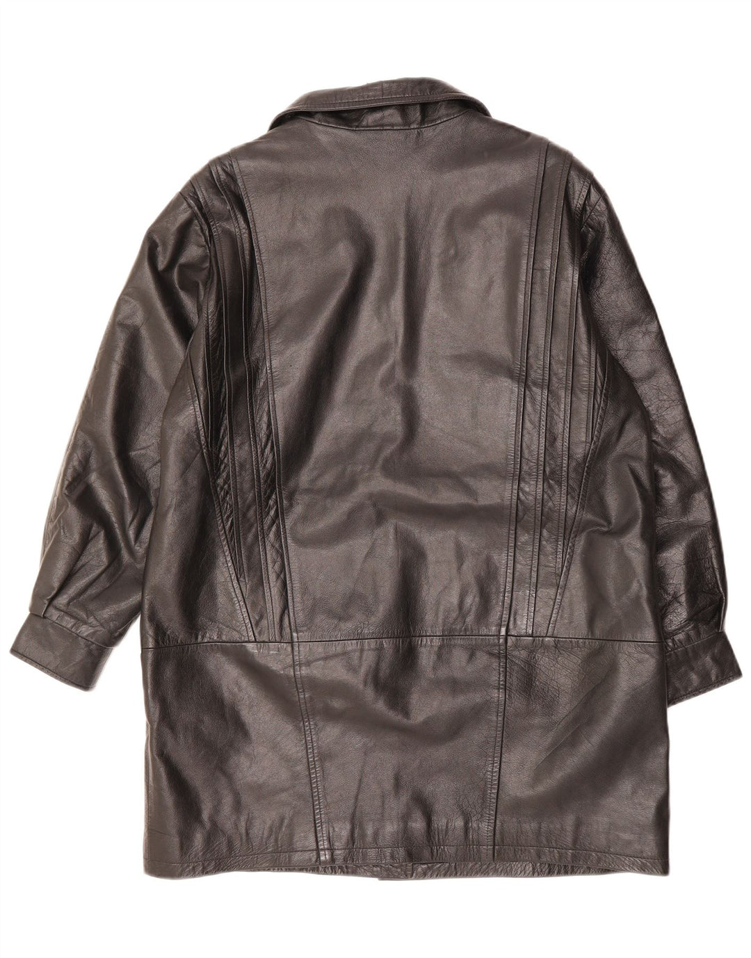 VINTAGE Womens Oversized Leather Coat UK 16 Large  Black Leather