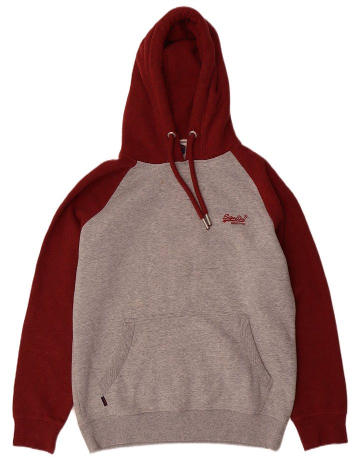 Мужской джемпер с капюшоном Superdry, большой серый, хлопок с цветными блоками