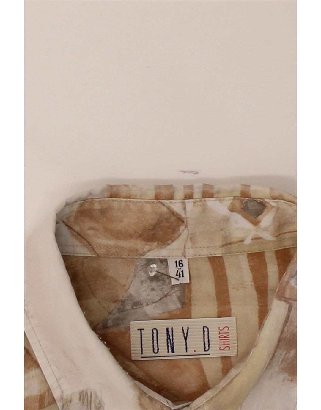 TONY.D Mens Abstract Pattern Short Sleeve Shirt Size 41 16 Large Beige Vintage Tony.D and Second-Hand Tony.D from Messina Hembry 
