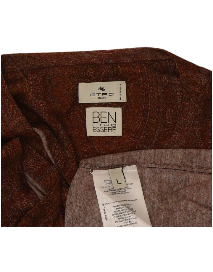 ETRO Mens T-Shirt Top Large Brown Paisley Lyocell