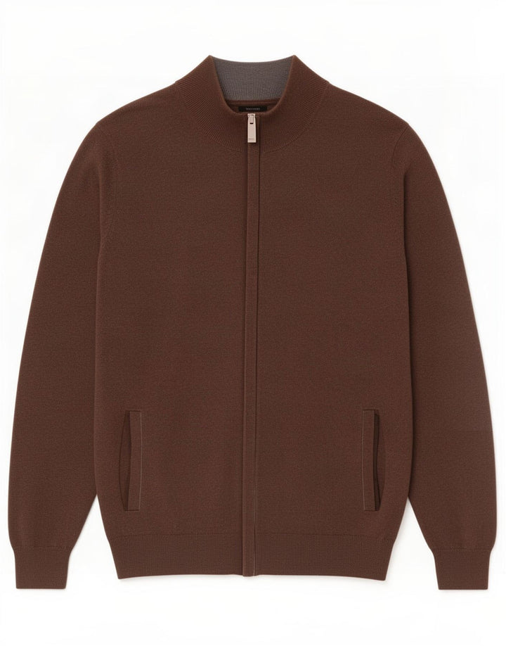 Мужской кардиган Massimo Dutti, хлопковый свитер среднего коричневого цвета