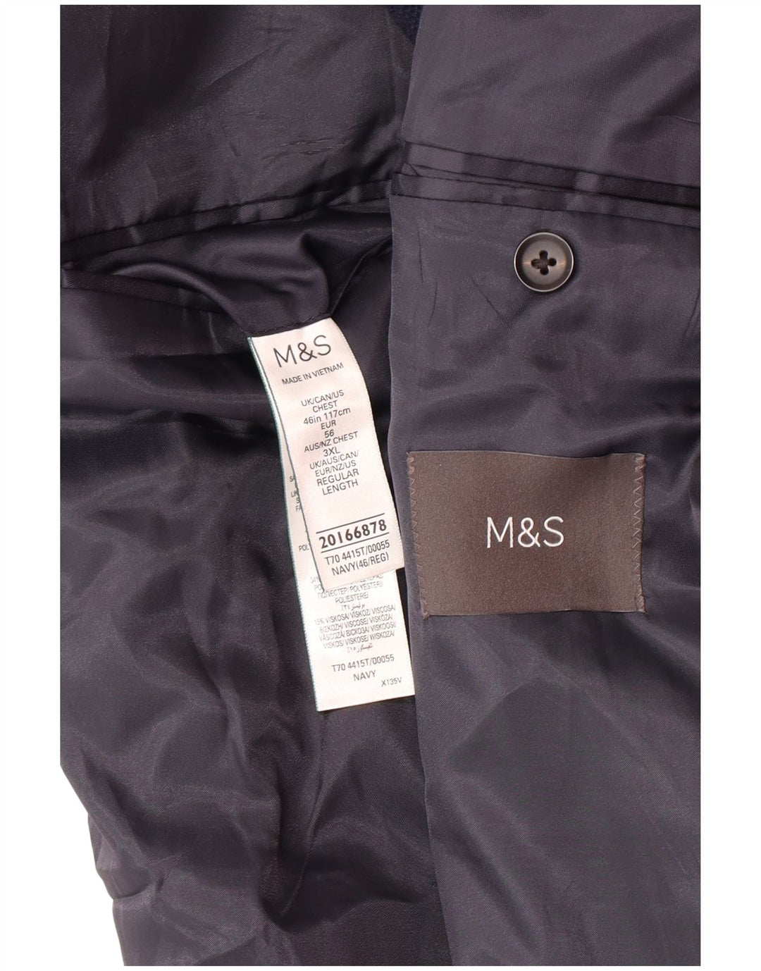 Мужской пиджак на двух пуговицах MARKS & SPENCER UK 46 3XL темно-синий из полиамида
