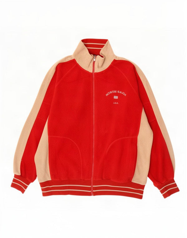 North Sails Mens Graphic Fleece Jacket UK 44 2XL Red Colourblock