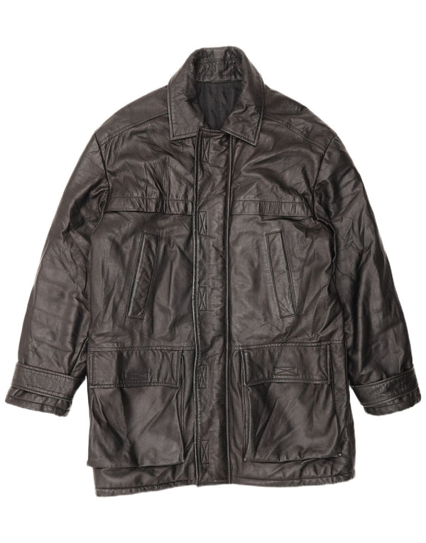 Винтажное мужское кожаное пальто IT 48 Medium Black Leather