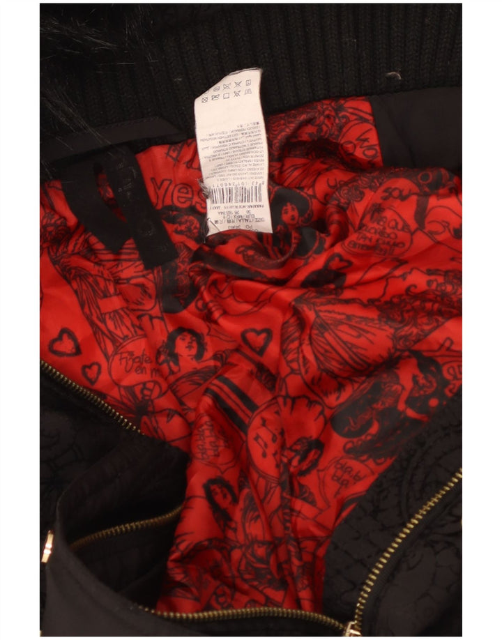 Женская стеганая куртка Desigual с капюшоном EU 36, маленькая, черная, с узором пейсли